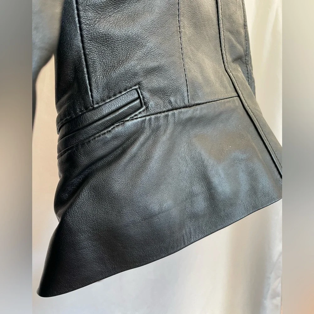 Nix Jeans Fitted waist Black lambskin leather shaped jacket Deep V Korean brand - Picture 5 of 17